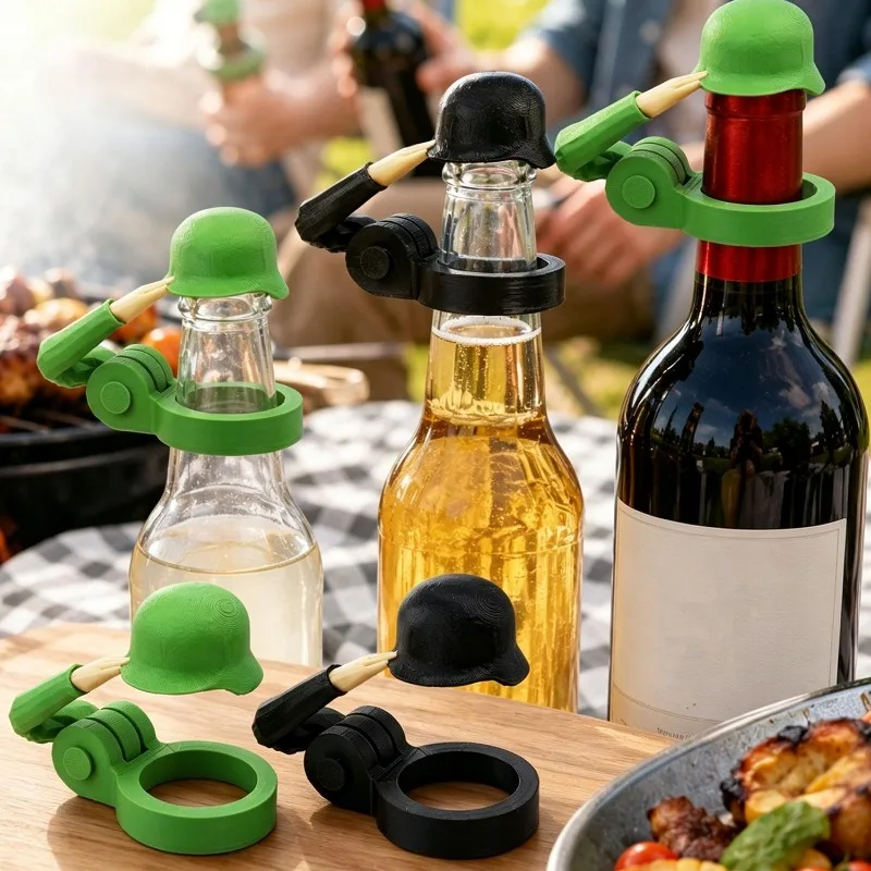 1/5pcs Soldier Salute Beer Bottle Helmet Cover Greeting Dustproof Wine Bottle Cap Reusable Helmet Topper Cap for Party Bar Decor