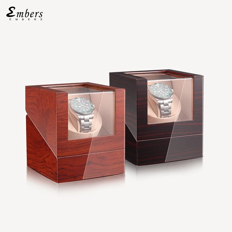 Embers Luxry Single Watch Winder Battery Wooden Shaker Watch Box Automatic Winder Glass Storage Case Mabuchi Motro