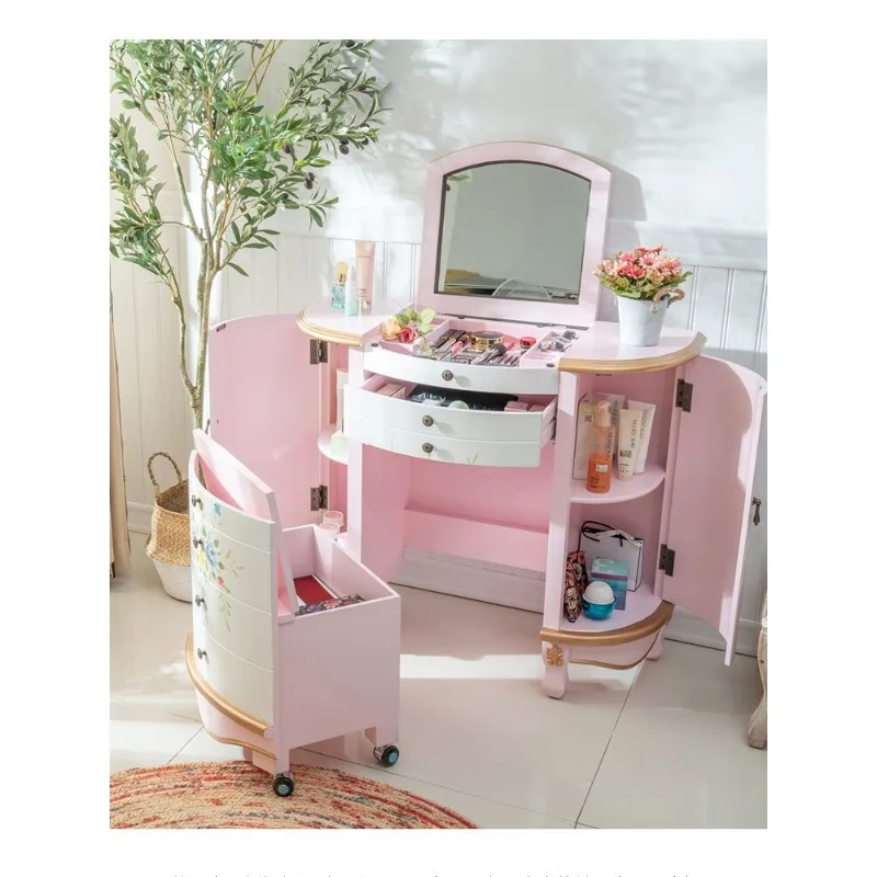 

Simple small makeup table dresser milk wind cute bedroom American flip