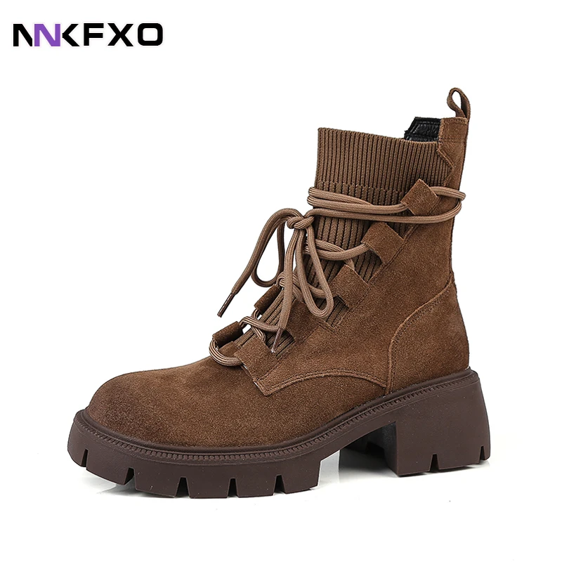 

2023 Women's Fashion Ankel Boots Female Autumn Winter Short Boots Round Toe Square Heels Boots Retro British Style Boots QB300