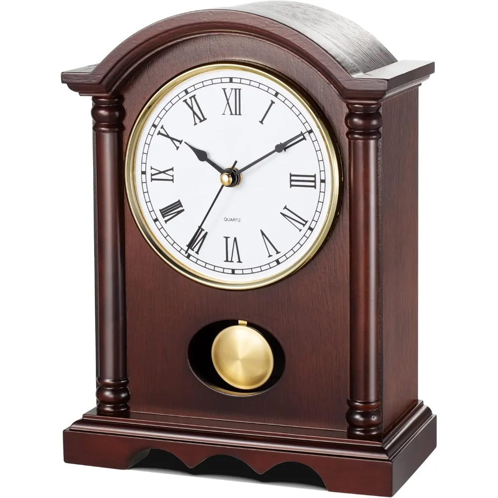 

Classic Grandfather Mantel Clock for Living Room Déco, Elegant Wooden Finish, Gold-Tone Pendulum, Desk Clock for Living Room