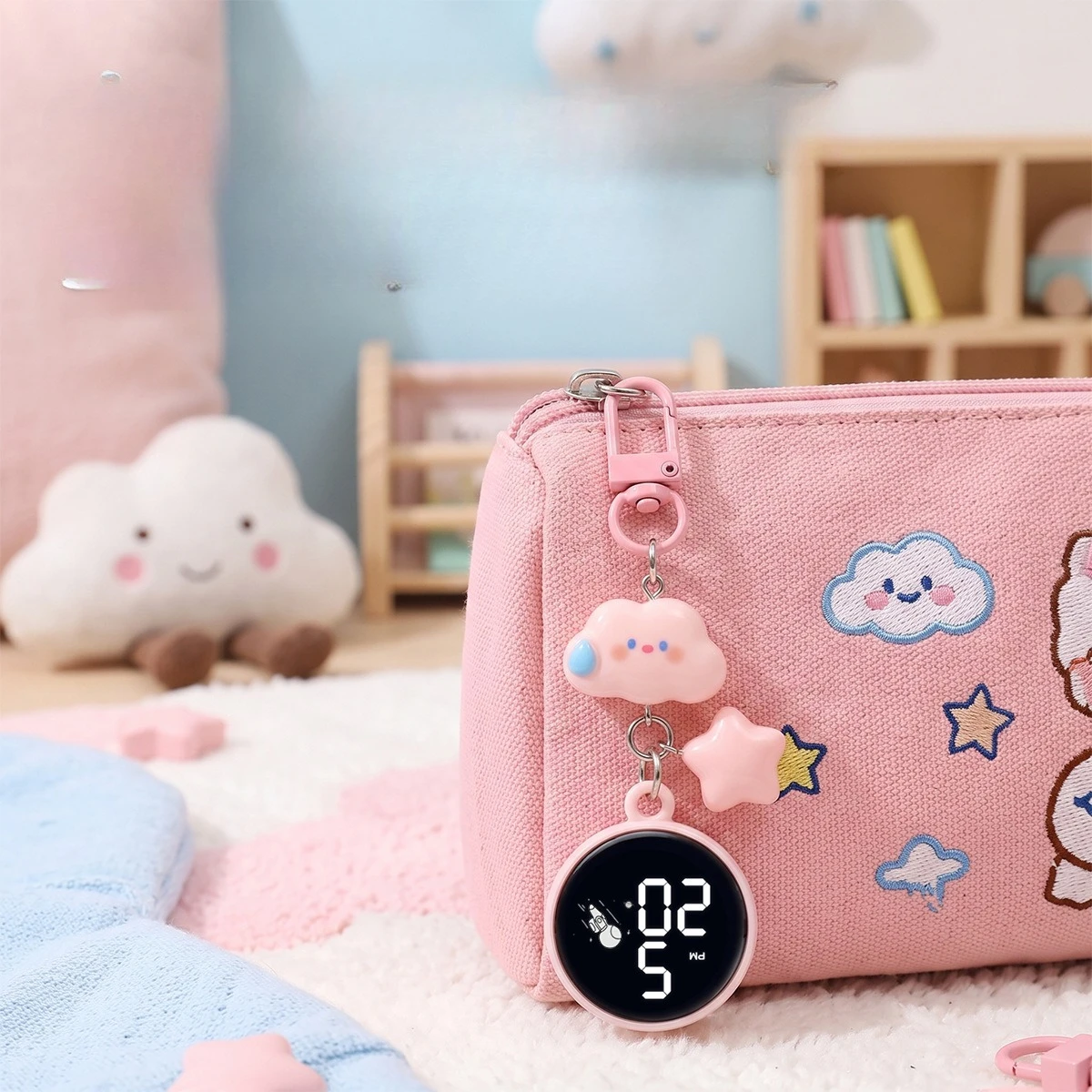 New cartoon keychain mini small hanging watch for students, LED electronic watch bag accessories hanging watch