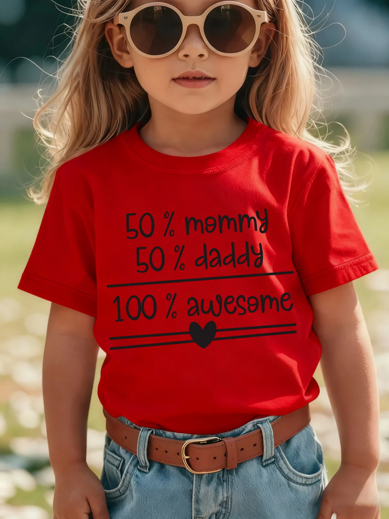 50 Percent Mommy 50 Percent Daddy Heart Text Print Family Matching Cotton Tees Short Sleve Top For Mom Dad Boys Girls Daily Wear