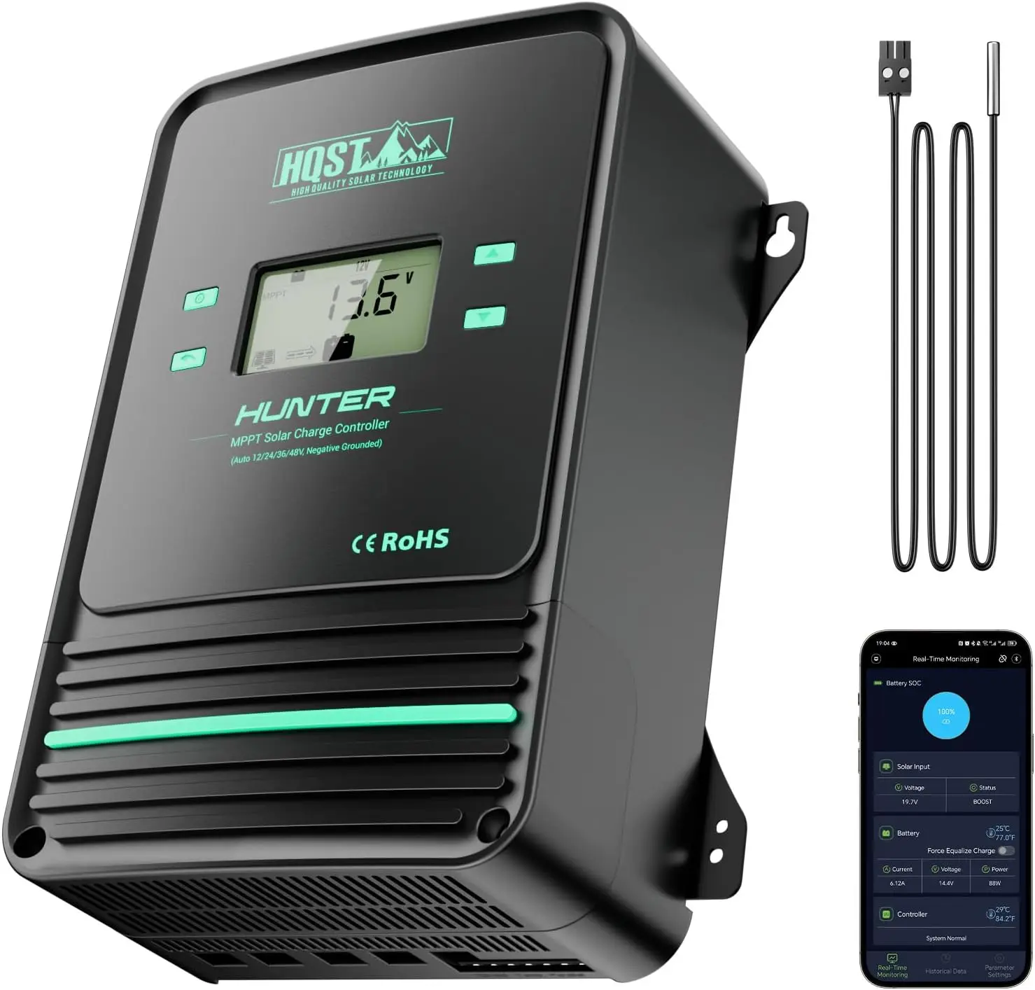 100A MPPT Solar Charge Controller, 12V/24V/36V/48V Negative Grounding Controller, w/ Smart Bluetooth APP Control, Low-Temp