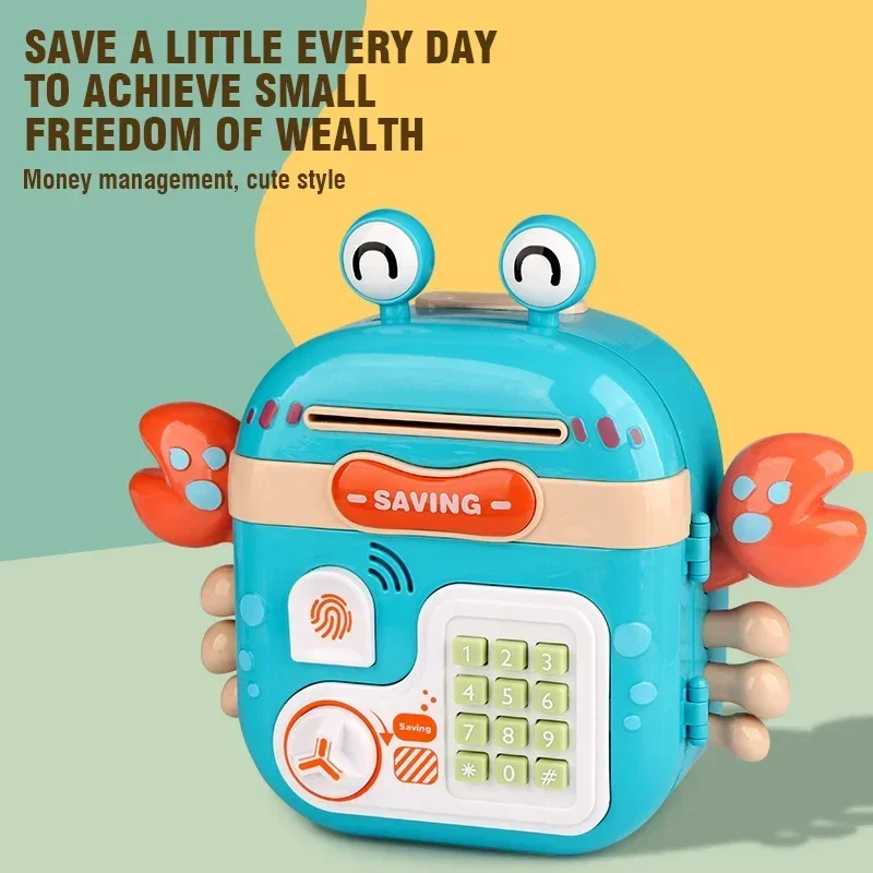 Tirelire en forme de crabe avec lumières musicales, Codes d'empreintes digitales, boîte d'économie d'argent, Machine de stockage de pièces de monnaie, jouets éducatifs, cadeau de noël pour enfants
