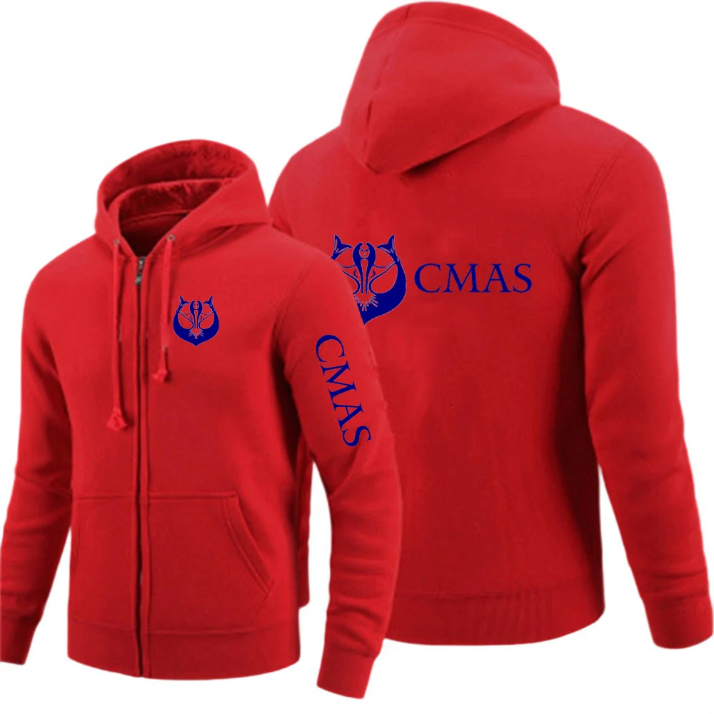 2025 Spring And Autumn Man's Scuba Diving CMAS Logo Print Fitness Comfortable Hooded Coat Eye Catching Hoodies Jacket