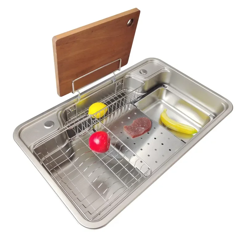 78x48cm 304 Stainless Steel Smart Kitchen Sink with Dish Rack and Cutting Board Multifunctional Wash Basin for Modern Home