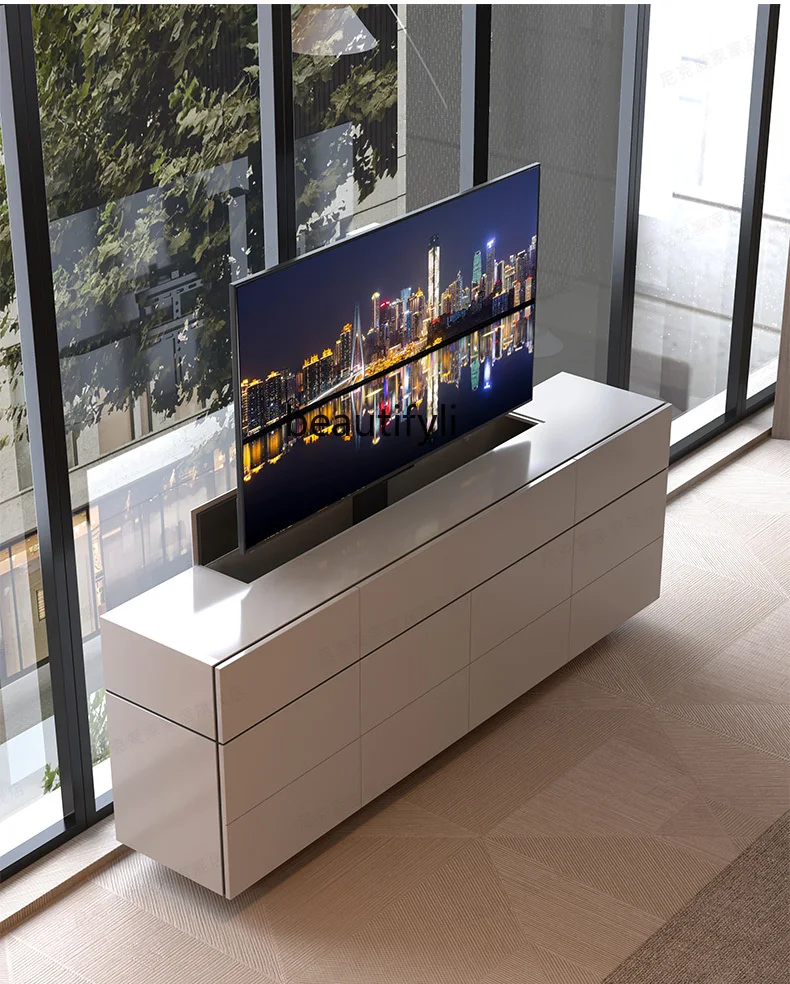 Modern Simple Electric Lifting Integrated Hidden Bracket Remote Control Bedroom TV Side Cabinet