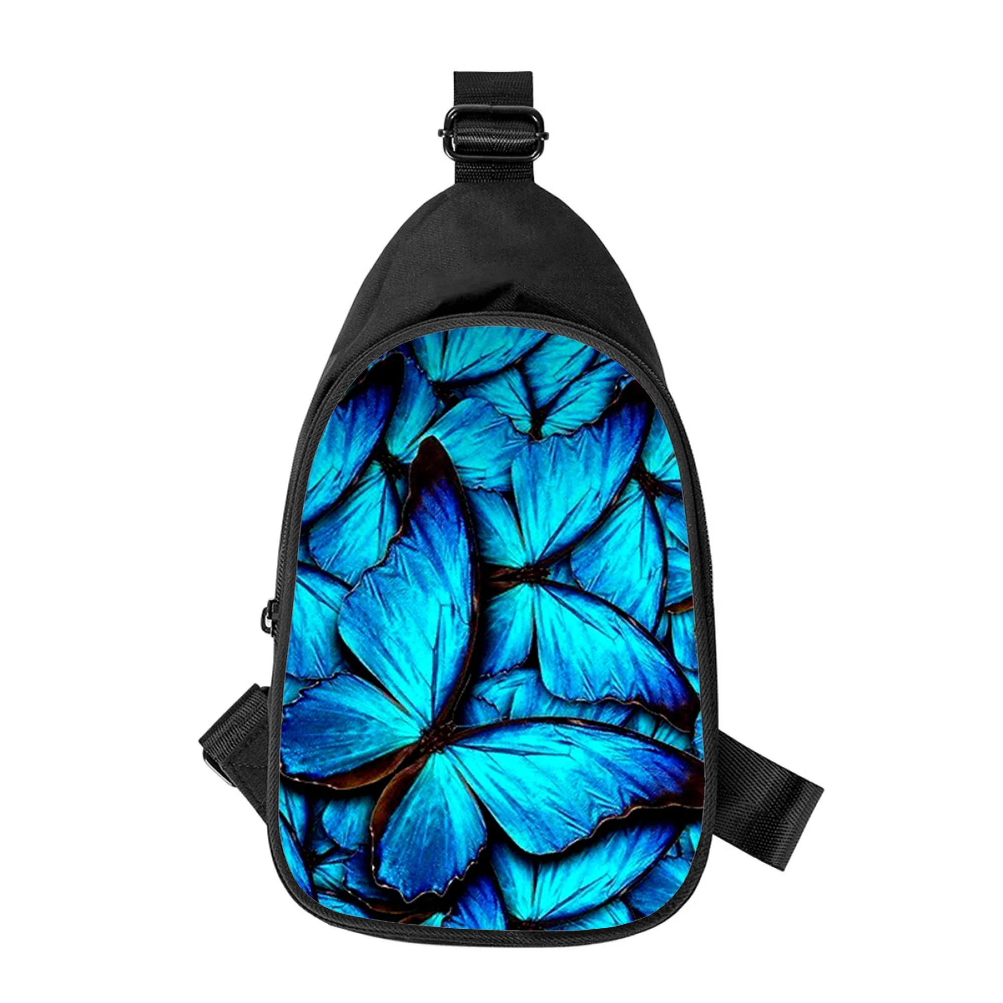 butterfly blue painting 3D Print New Men Cross Chest Bag Diagonally Women Shoulder Bag Husband School Waist Pack Male chest pack