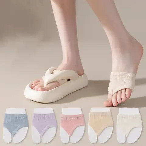 Women Half Palm Socks Summer Thin Cotton Non Slip Split Toe Invisible Forefoot Socks Flip Flops Sandals Casual Daily Wear Sock