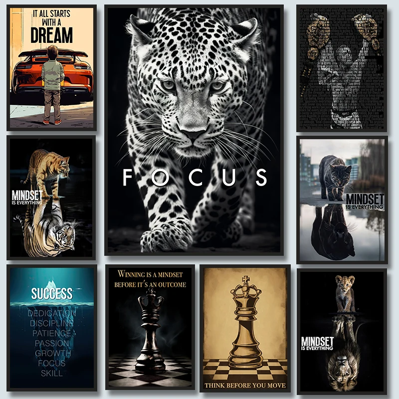 Gym Success Iceberg Motivation Chess Mindset Focus Leopard Canvas Painting Poster Print Wall Pictures for Living Room Home Decor