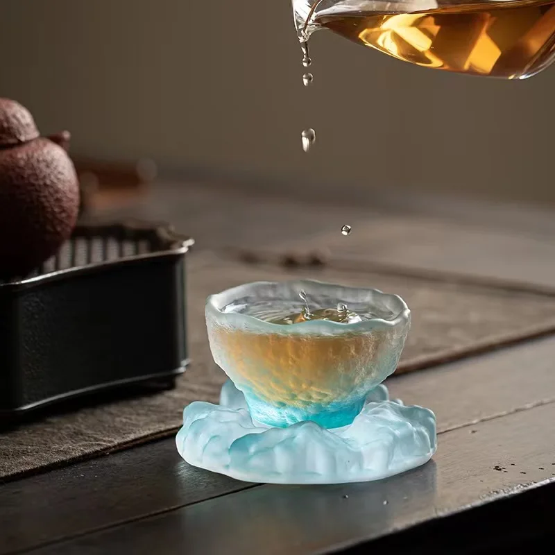 Glass Sample Tea Cups Modern Simplicity Household Teaware Sets Lady Sake Glass Handmade Coaster Chinese Wind Master Cup Set New