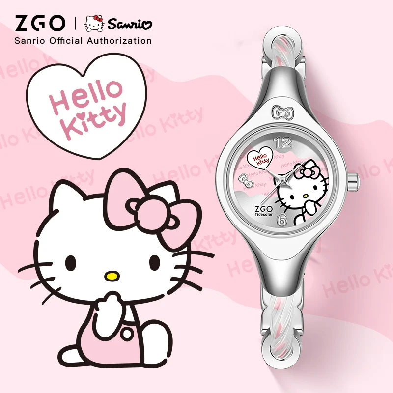 ZGO x Sanrio HelloKitty Women Watch Quartz Wristwatch Creative dial Retro Waterproof Silver Bracelet for Birthday Gift 2192