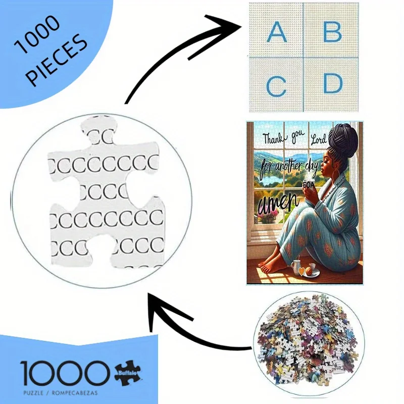 1000개 종이 퍼즐, 퍼즐, 감사기도, 아프리카계 미국인 여성, 감사, 종교, 고품질 백색 판지 M