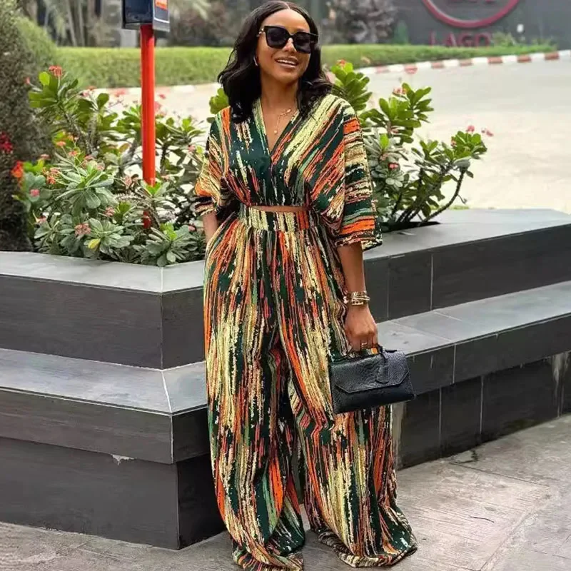 

Комплекты из 2 предметов в полоску с принтом тай-дай, женская одежда, летняя одежда для отдыха, укороченный топ свободного кроя и широкие брюки, одинаковые комплекты