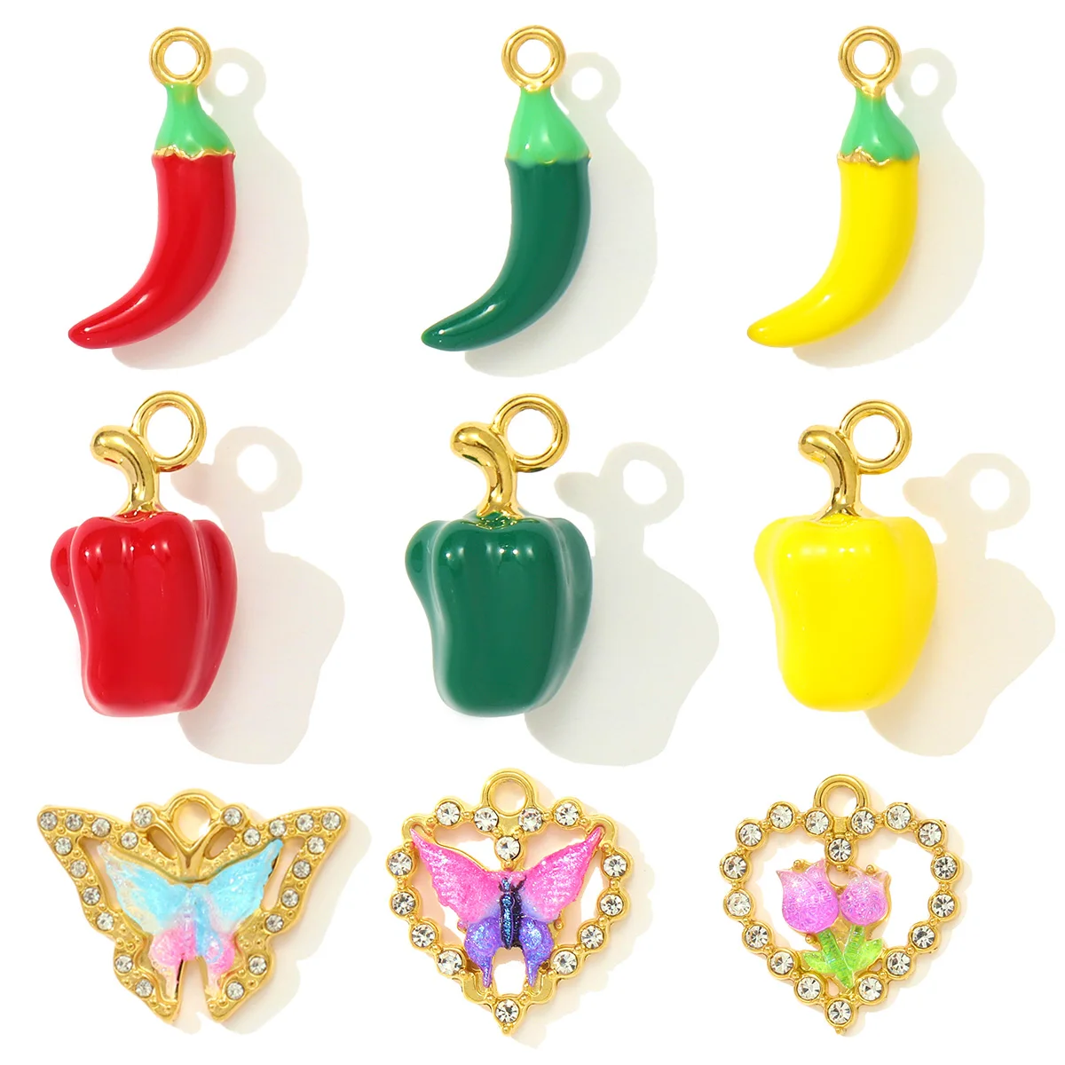 3Pcs/Lot Stainless Steel Pepper Pendants Enamel Butterfly Charms For DIY Fashion Jewelry Making Earring Wholesale