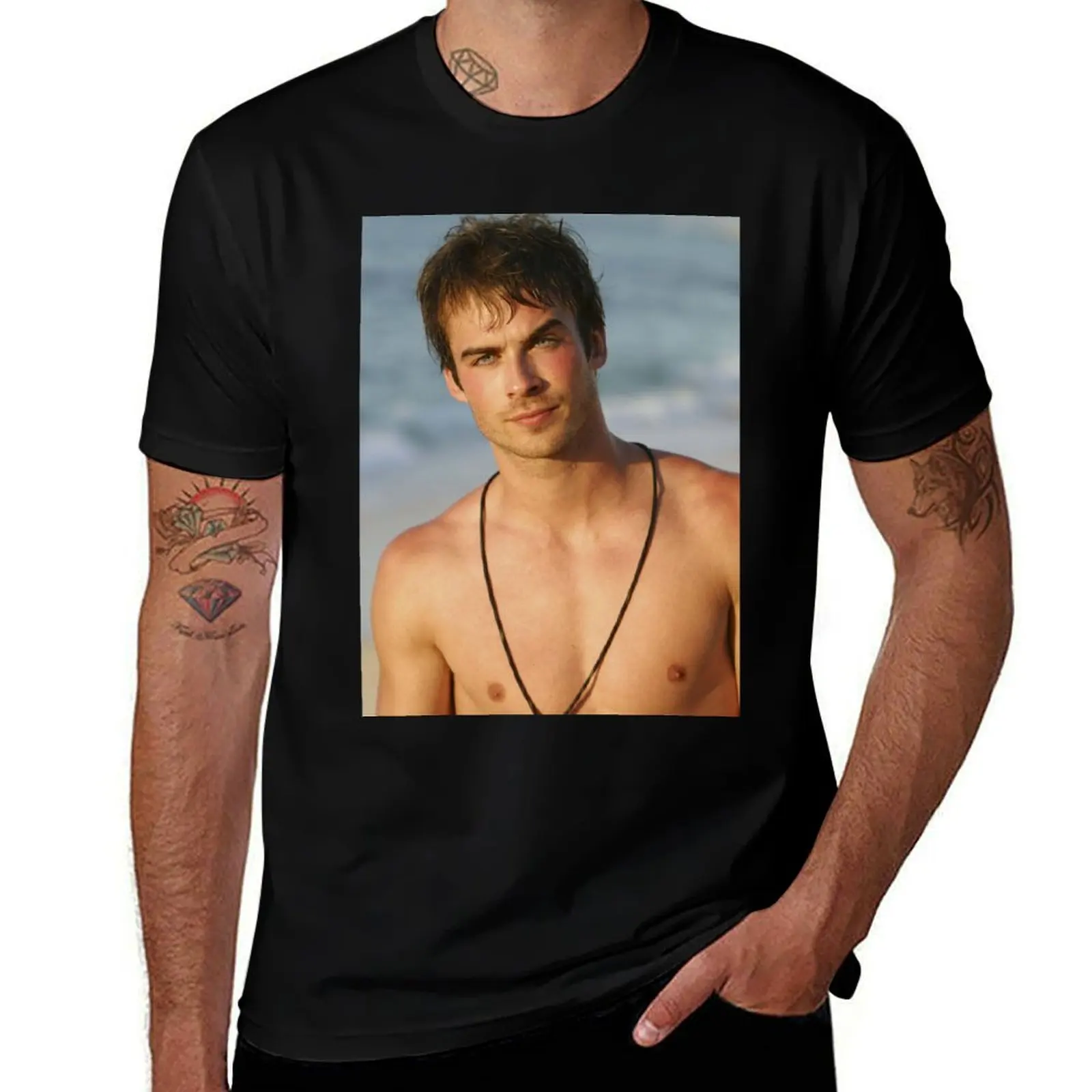 

Ian Somerhalder Shirtless T-Shirt Louboutins blue lock cotton man t-shirts shirts graphic tee men