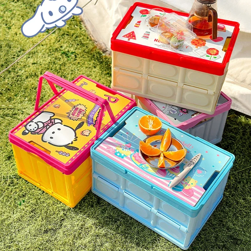 Sanrio Kawaii Hello Kitty Large-capacity Trunk Glove Box My Melody Cinnamoroll Anime Cartoon Foldable Camping Car Storage Box