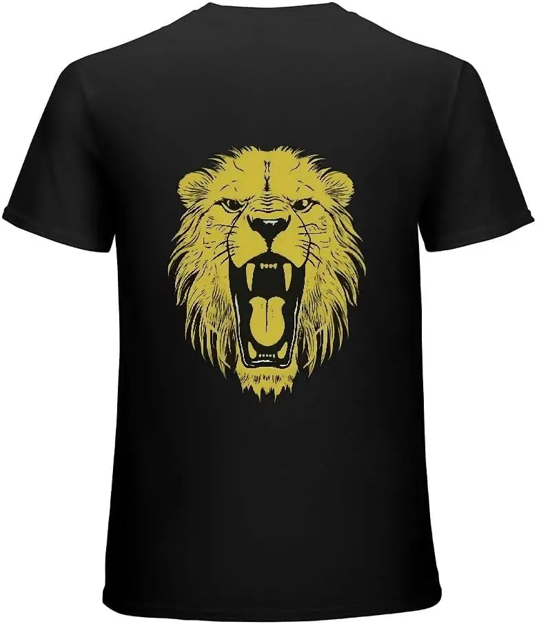 Men's Lion of Judah Graphic T-Shirt, Gold Foil Print, Short Sleeve Black  Cotton Luxury brand vintage oversized