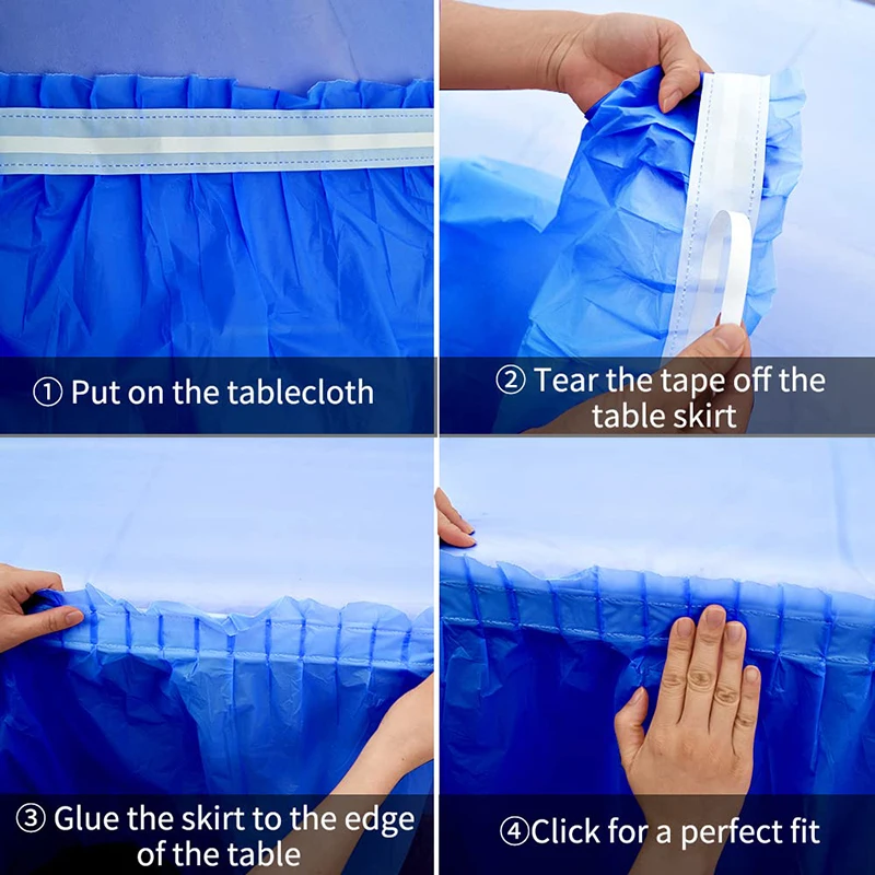 Disposable Plastic Table Skirt Tablecloth PEVA Rectangular Waterproof Blue Table Cloth Wedding Party Baby Shower Decoration