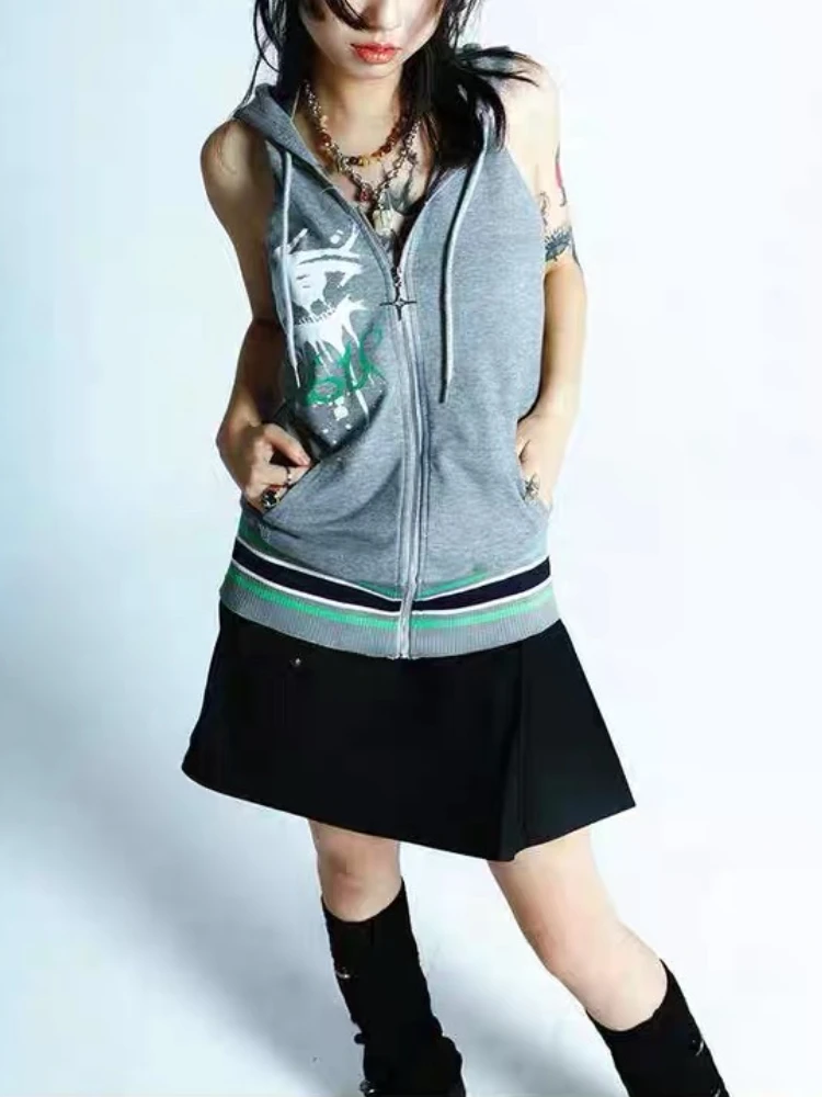 الألفية التوابل فتاة الشرير طباعة سترة جديد الصيف الرجعية الرياضة التباين مقنعين سترة Halterneck سترة بلوزات بلا اكمام 2000s