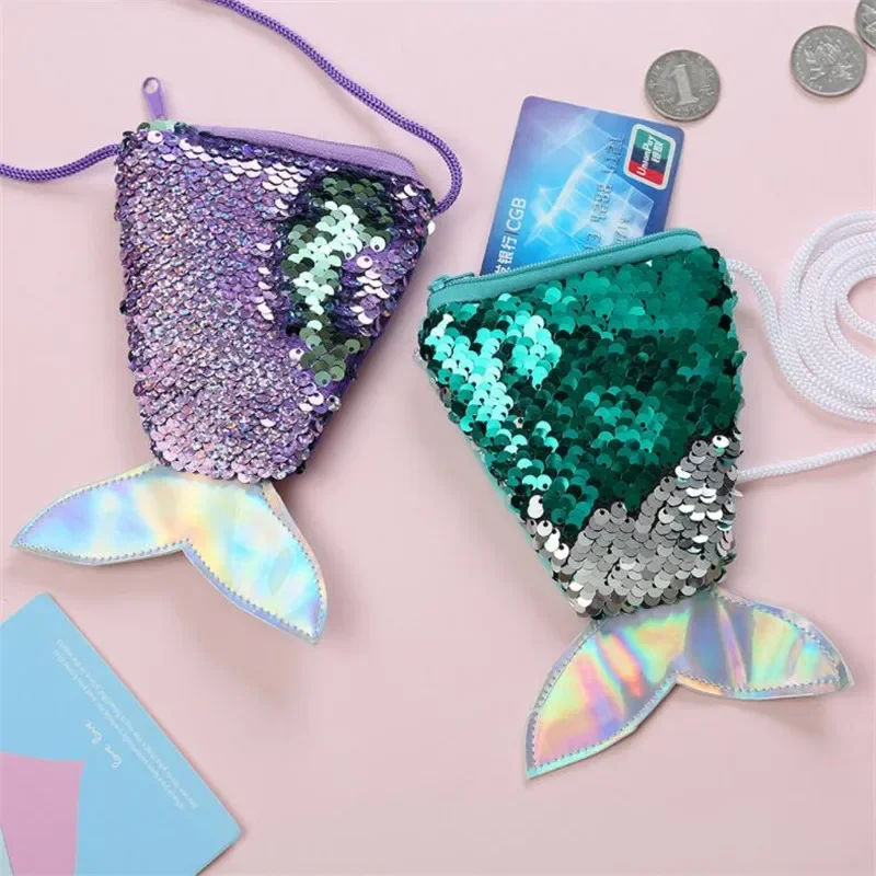 

Women Mermaid Tail Sequins Coin Purse Girls Crossbody Bags Bling Money Change Card Holder Wallet Purse Bag Pouch For Kids Gifts