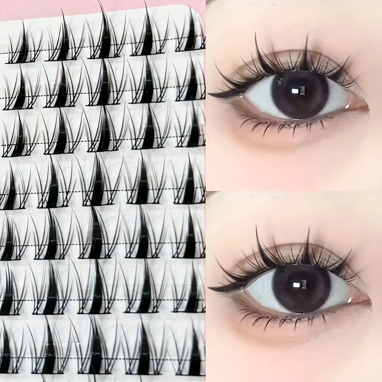 Mixiaohe Manga Angel Eyelashes 100 Clusters 10-13mm Thin Black Band Beginner DIY Realistic Lashes