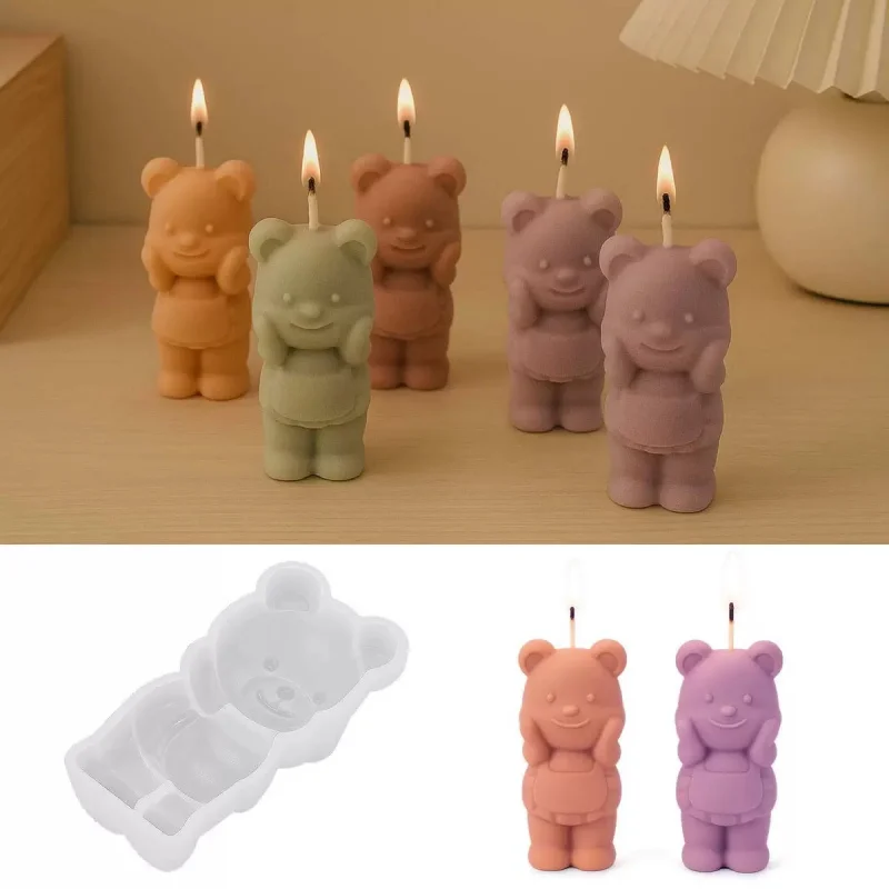 1Dreidimensionaler Bär aus Kristallharz, niedliche kleine Bärenfigur, 3D-Ornament-Silikonform, Duftkerze für Herbst und Winter aus Silikon