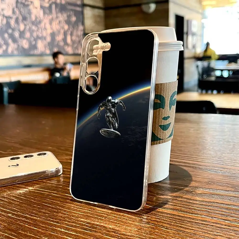 حافظة هاتف S-Silver Surfer-r لهاتف SamsungS25,24,21,22,23,30,Ultra,20,Plus,Fe,Lite,Note,10,9,5G غطاء شفاف