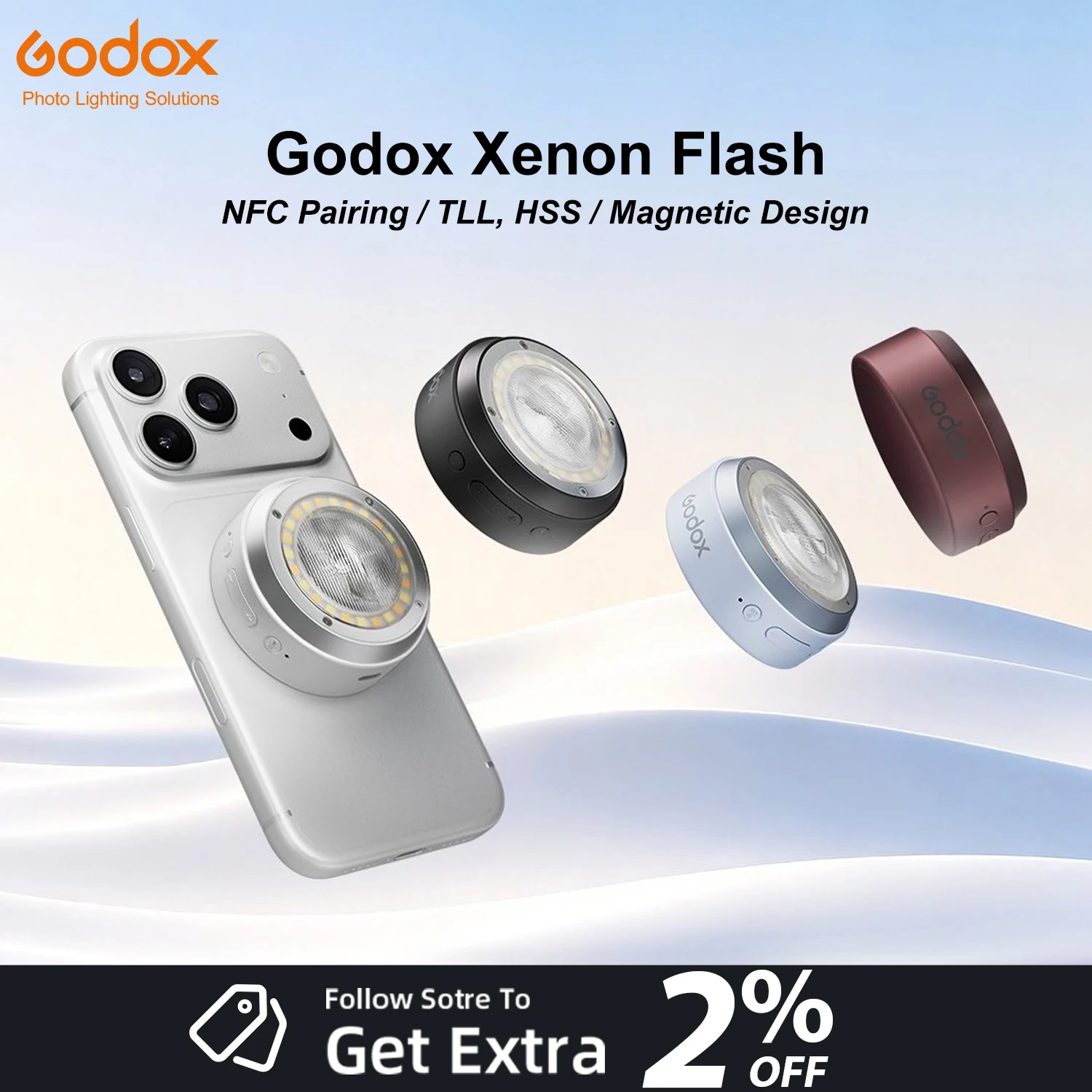 Godox A2 Xenon Flash Dual-Side Magnetic Mounting TLL HSS Bi-color Smartphone Speedlite App Control For Smart Phone 17 18 16 15