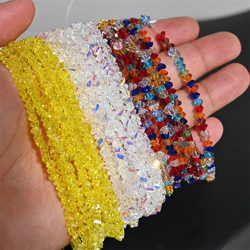 4MM Crystal Triangle Beads Beaded Plating Color Glass Loose Beads For DIY Jewelry Making Bracelet Necklace Earring Accessories