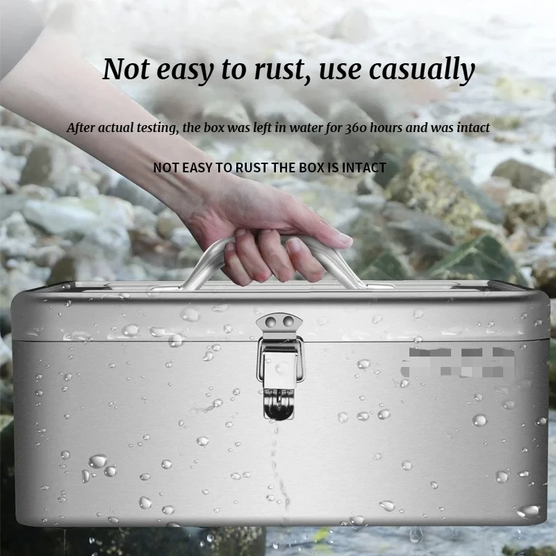 Stainless Steel Toolbox Storage Box, Car Home Multifunctional Handheld Large, Thick Metal Sheet, Industrial Grade