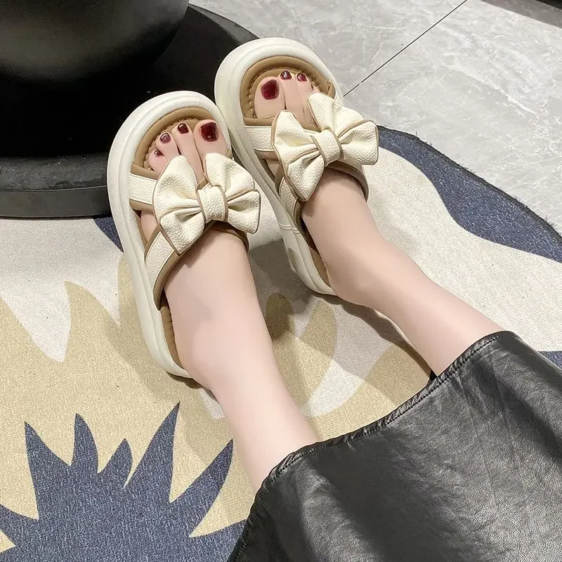 

With Bow Sandals for Women Fashionable Comfortable Open Toe Single Shoes for Women Casual Beach Slippers for Women Zapatos Mujer