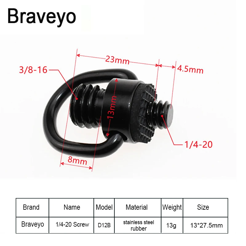 Black 1/4 Screw Quick Release Plate Screw Camera Shoulder Strap Mount D-ring Camera Screw Shooting Photography Adapter