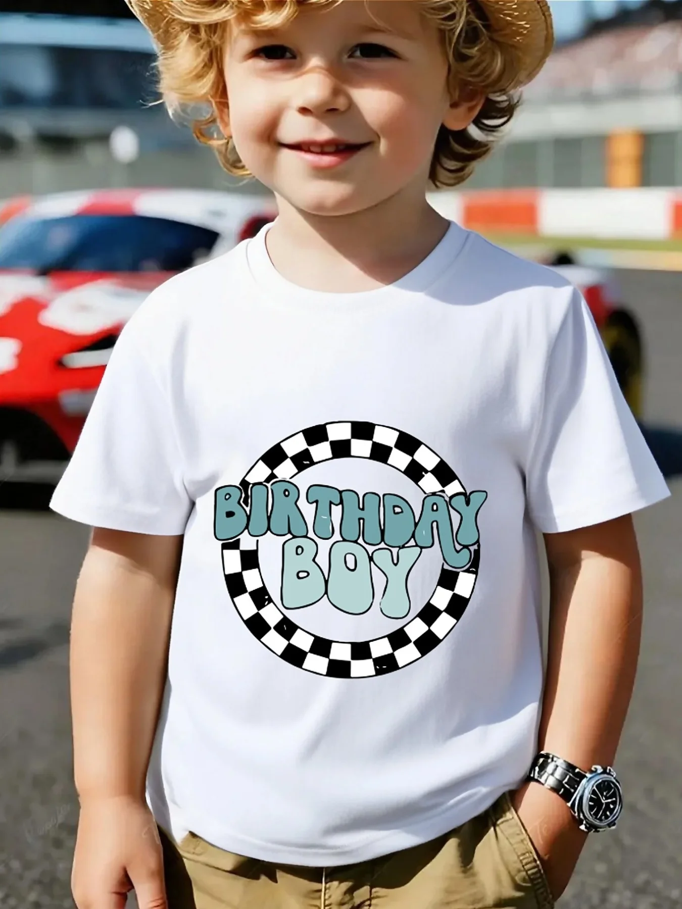 Birthday Boy Race Checkered Graphic Family Matching T Shirt Boys Girls Short Sleeve Summer Crew Neck Parent Child Casual Tops