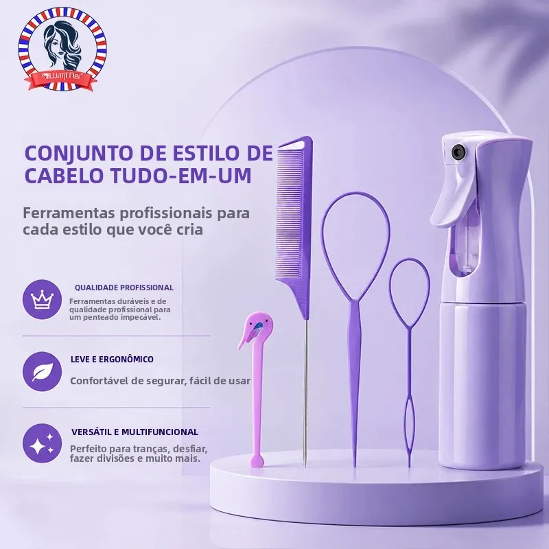 4/5/6 pçs conjunto de escova de cabelo cabeleireiro spray garrafa trança de cabelo laço rato cauda pente provocando cabelo brsuh salão de beleza ferramentas de estilo de cabelo