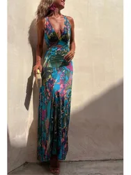 Sexy Party Long Dresses For Women Printed Deep V-neck Backless Sleeveless Bodycon dress Summer New Bohemian Beach Style Vestidos