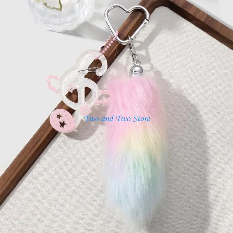 HX6F Fashionable Animal Tail Keychain Attractive Faux Furs Bag Embellishment for Girl
