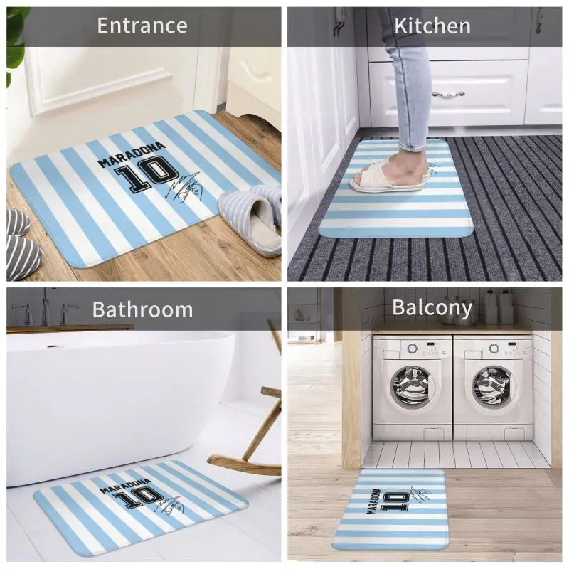 Argentina Soccer Legend D10s Diego Maradona Front Door Mat Anti-Slip Indoor Waterproof Doormat  Balcony Room Entrance Rug Carpet