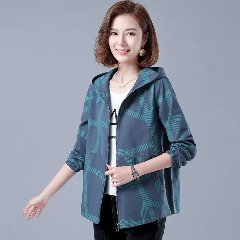 2023 New Spring Autumn Women\'s Jacket Long Sleeve Hooded Trench Coat Female Windbreaker Casual Loose Zipper Outerwear Overcoat