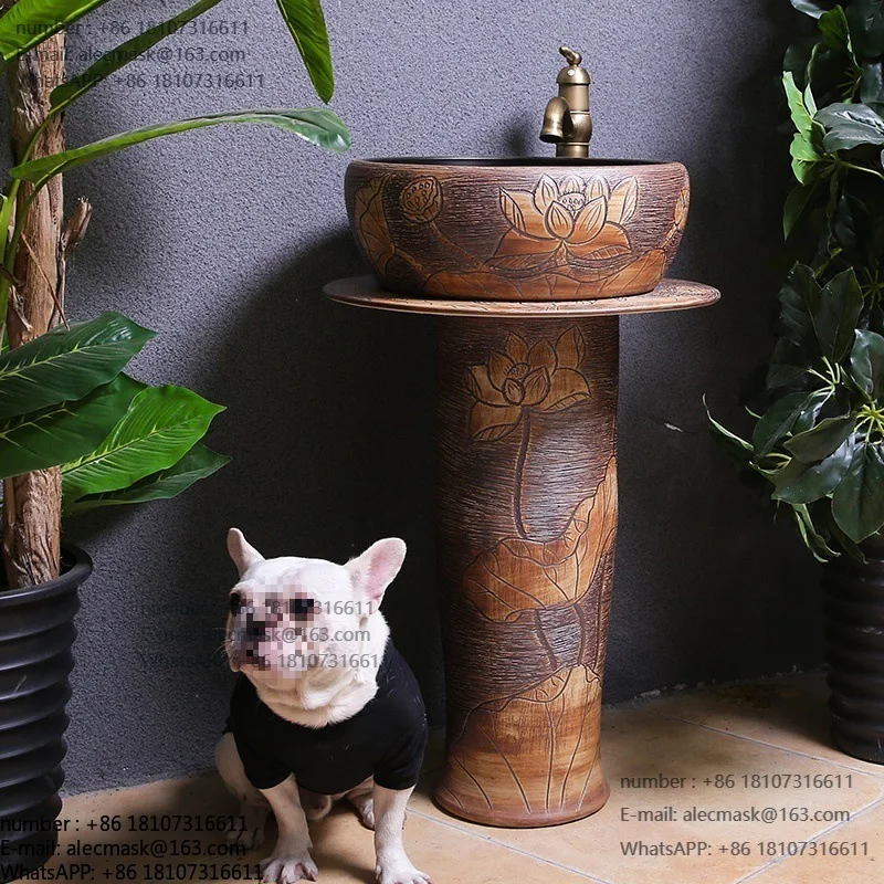 

Ceramic column type balcony washbasin bathroom floor-to-ceiling garden outdoor integrated