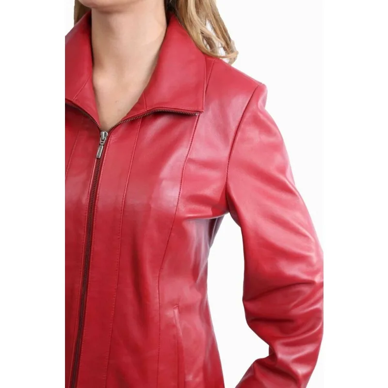 URBAN-Jaqueta de couro real feminina, casaco de colarinho vermelho slim fit, novo