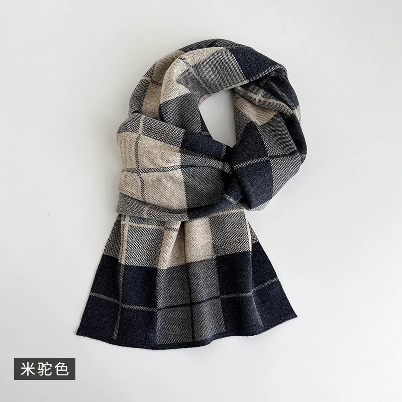 New wool scarf winter men's knitted scarf birthday gift high-end boyfriend versatile thick plaid shawl