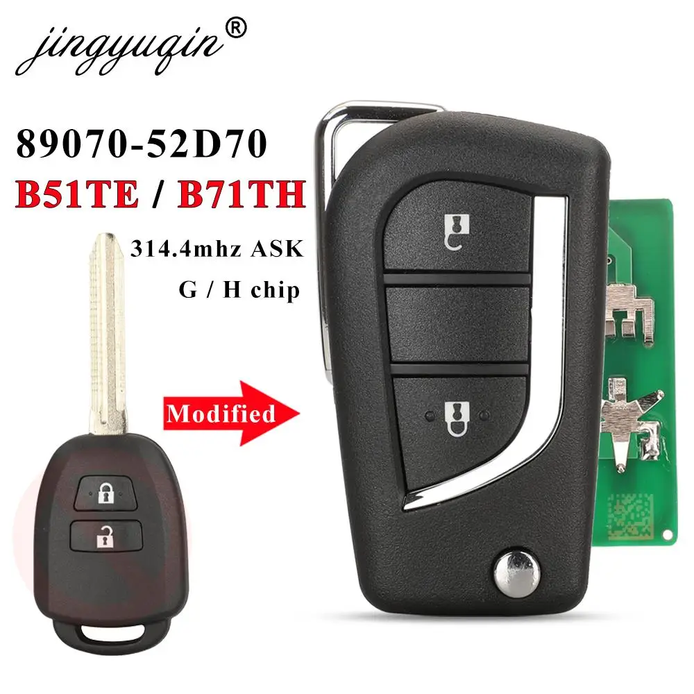 jingyuqin 89070-52D70 Upgrade 314.4Mhz G / H Chip B51TE /B71TH Flip Remote Car Key FOB for Toyota Yaris 2012-2017 2BT US Car FOB