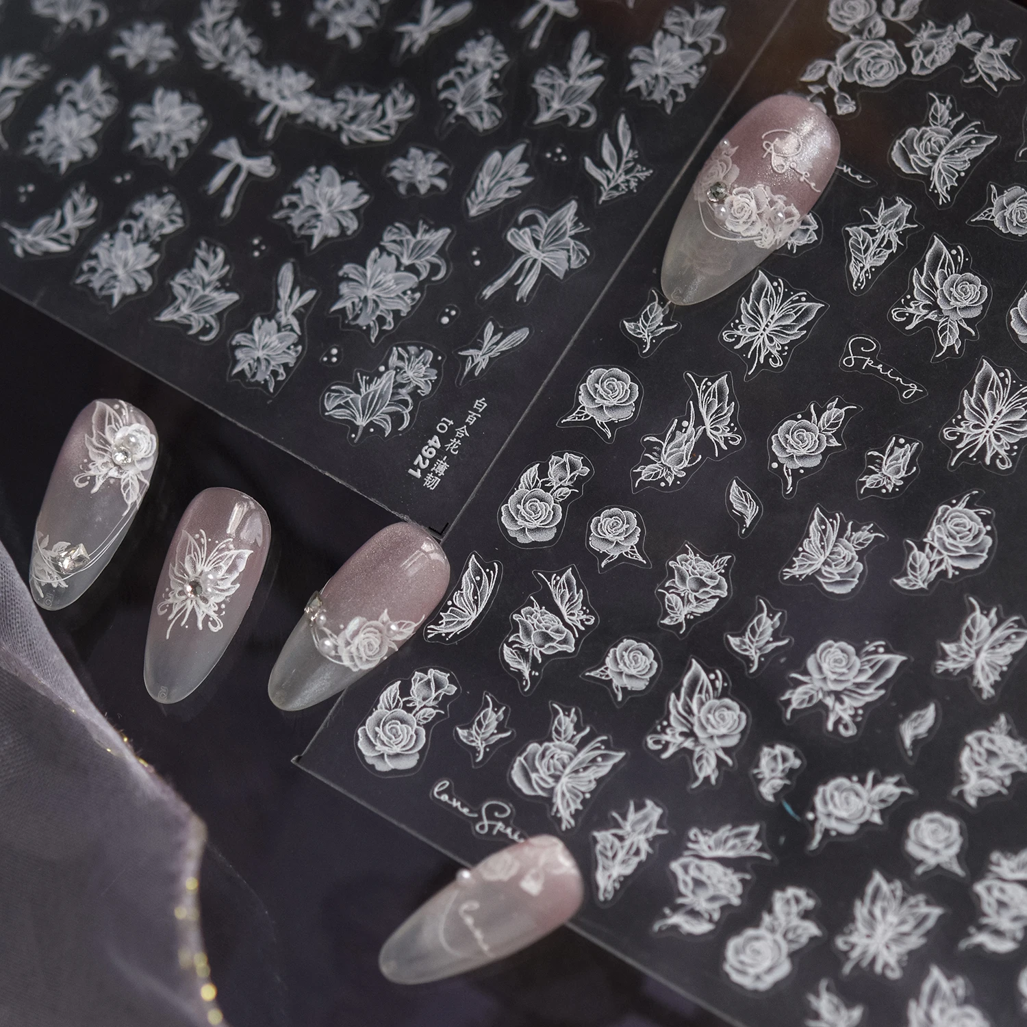 

Tomoni 1PCS Black And White Butterfly Nail Stickers Summer Starfish Stickers Nail Supplies Nail Decals DlY Press On Nails