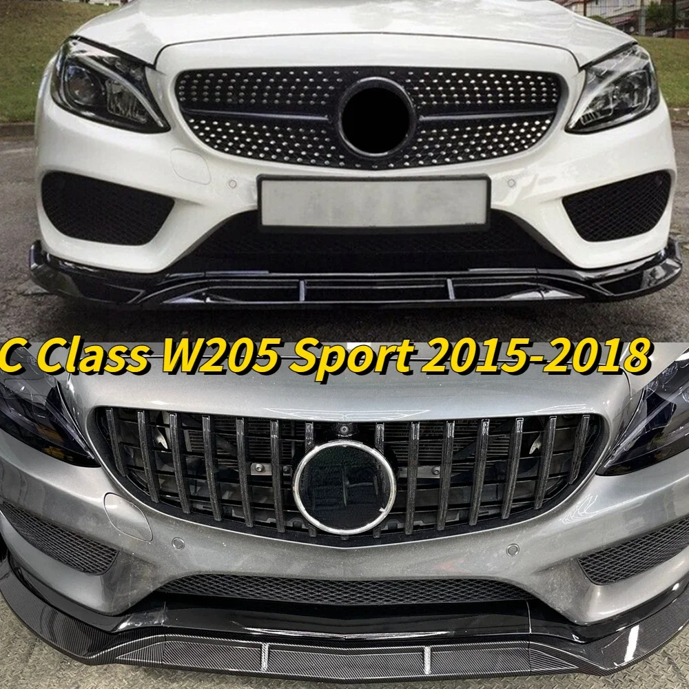 Front Spoiler Bumper Lip For Mercedes-Benz C-Class W205 Sport 2015-2018 C180 C200 C300 2016 2017Gloss Black Lower Blade Splitter