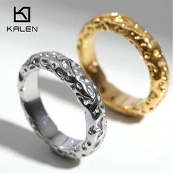 KALEN 5mm Irregular Chunky Silver Gold Color Rings for Women Men Personality Stainless Steel Finger Ring Fashion Jewelry