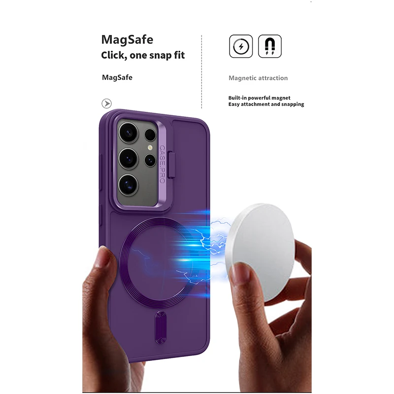For Magsafe Magnetic Wireless Charging Car Phone Case For Samsung S24 Ultra S23 Ultra Plus Lens Holder Shockproof Back Cover image 3