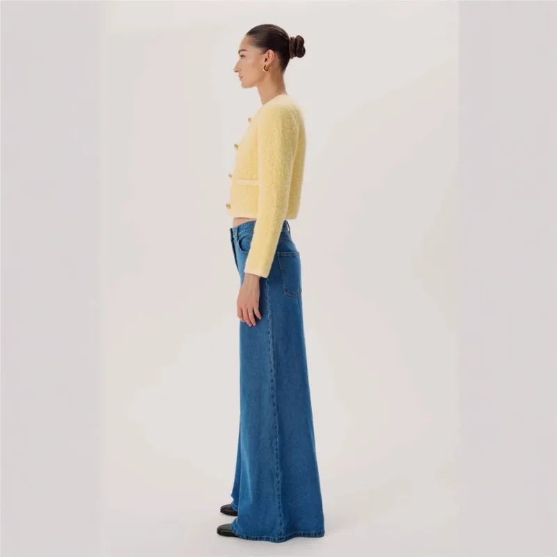 Loose Wide Legs Trouser Jeans For Woman Bootcut Pants Women' S Pant Solid Color All-match Simple Style Casual Vintage Commuting