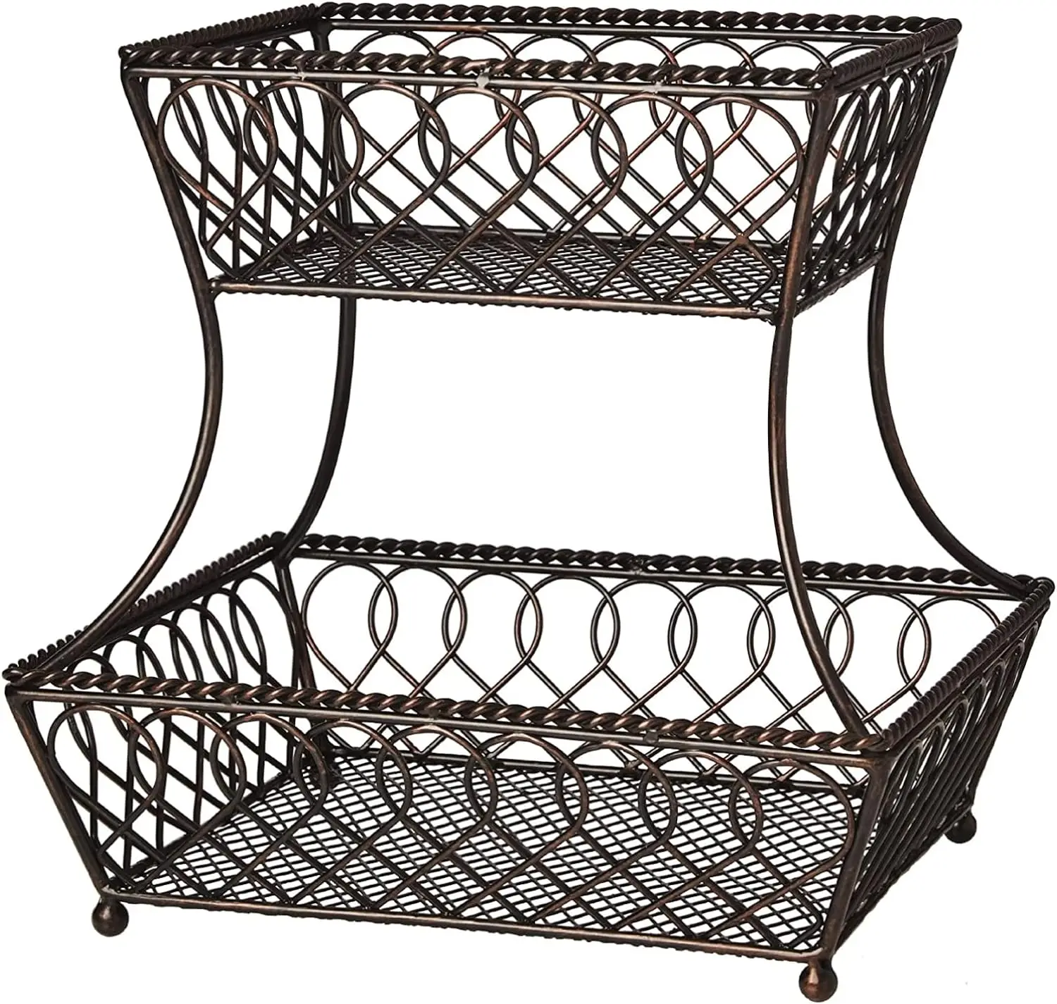 

Gourmet Basics by 5201553 Loop and Lattice 2-Tier Round Metal Countertop Basket, Antique Black, 14-Inch